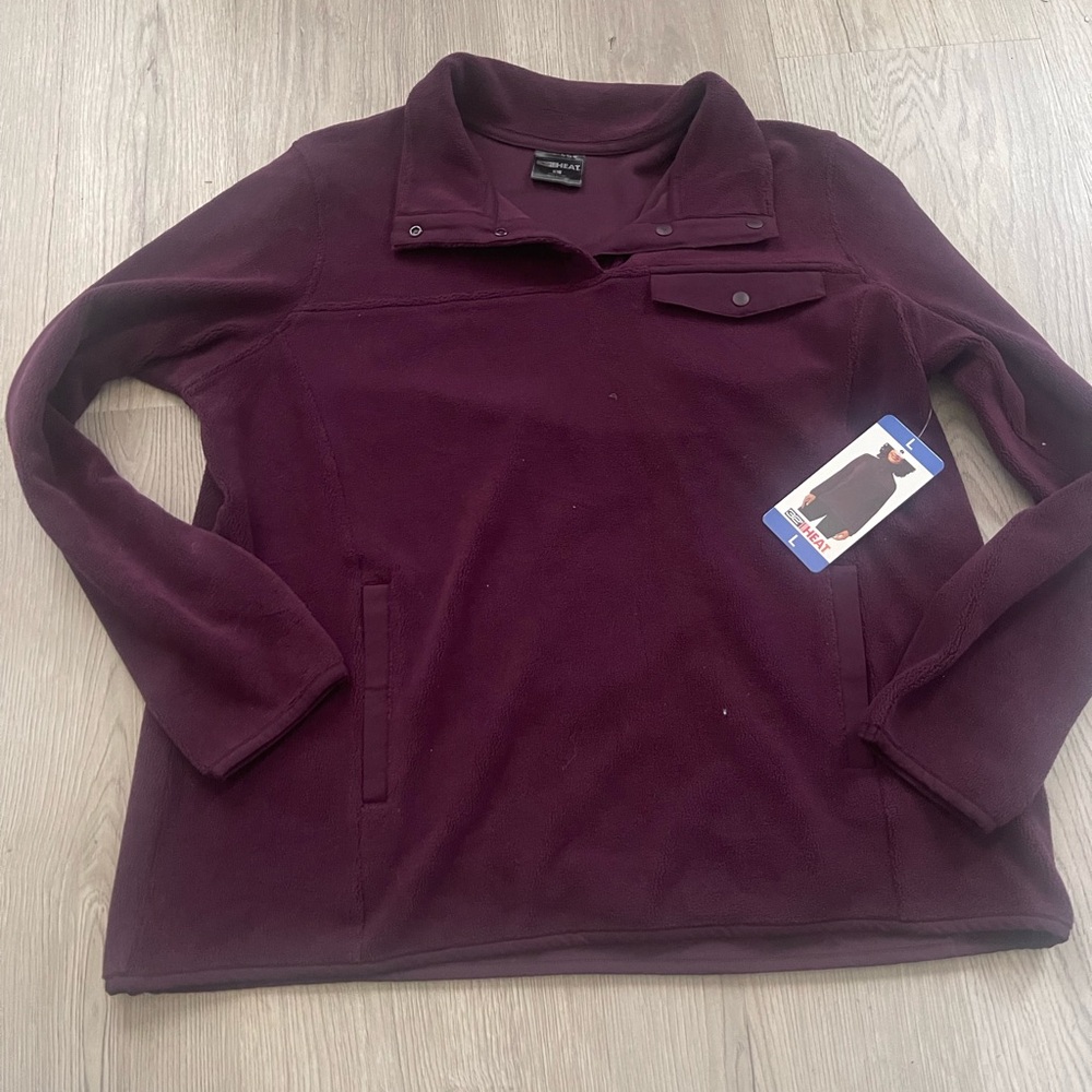 NWT Plum Pullover Fleece Jacket quarter zip with button closure